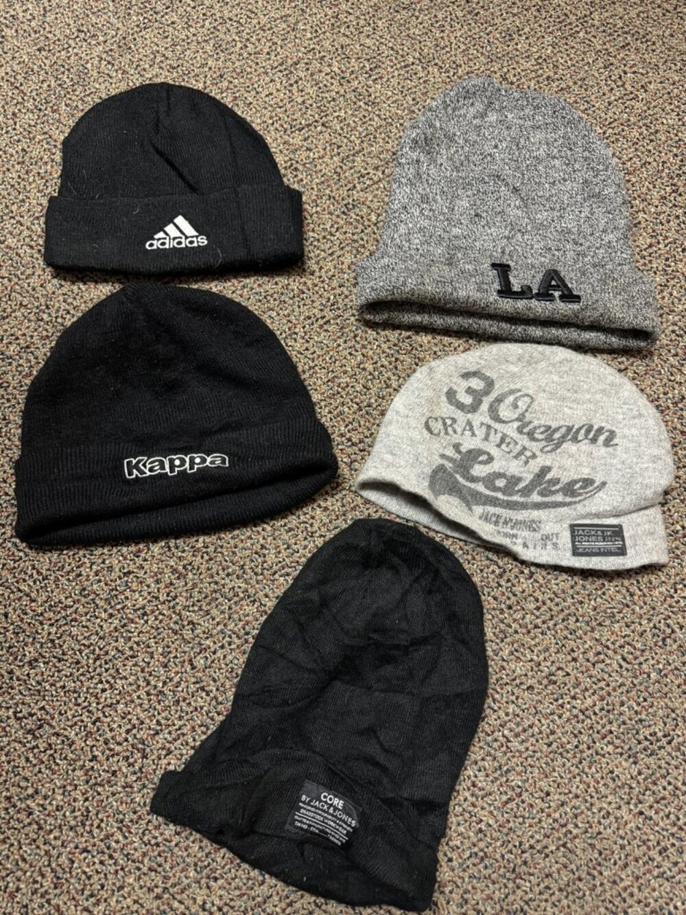 Lot Of 5 Assorted Beanies Black Gray Adult Knit Cat Hat Toboggan Winter